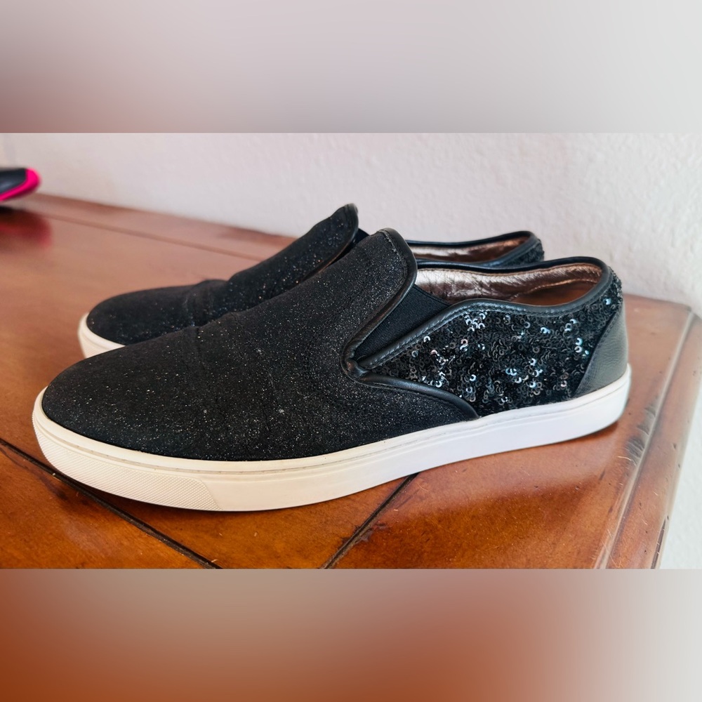 Dolce & Gabbana Black Glitter Slip-On Sneakers calf skin leather